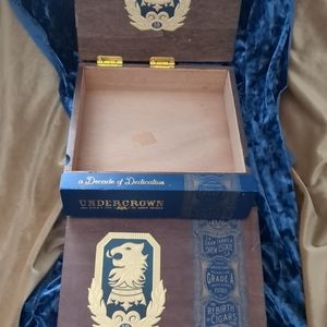 Wooden Cigar Box Blue and Gold Design